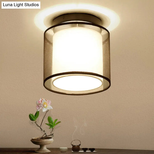 Dual-Shaded Corridor Ceiling Light - Modern Semi Flush Mount Fabric Lighting