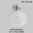 E27 Creative Crystal Minimalist Ceiling Light Simple Lamp Bedroom European Iron Silver 180Mm / No
