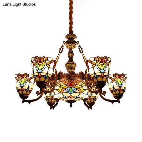 Elegant Baroque Style Dining Room Chandeliers With Art Glass Shade And Curved/Straight Arm