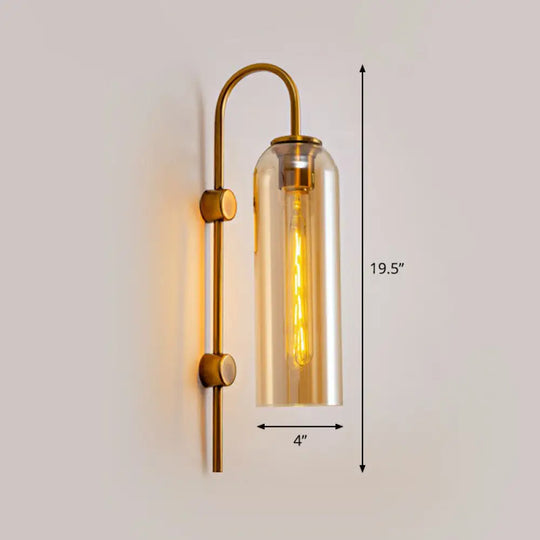Elegant Glass Wall Sconce - Modern Gooseneck Arm 1-Light Corridor Lamp Amber