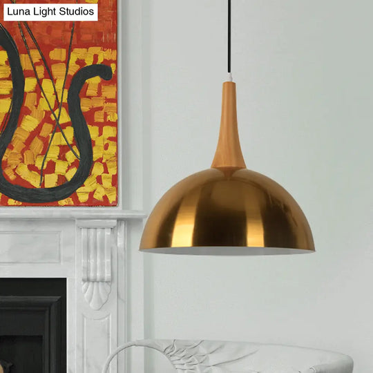 Elegant Gold Metal Hanging Lamp For Cafe Dining Table - One-Head Bowl Pendant Lighting / 10