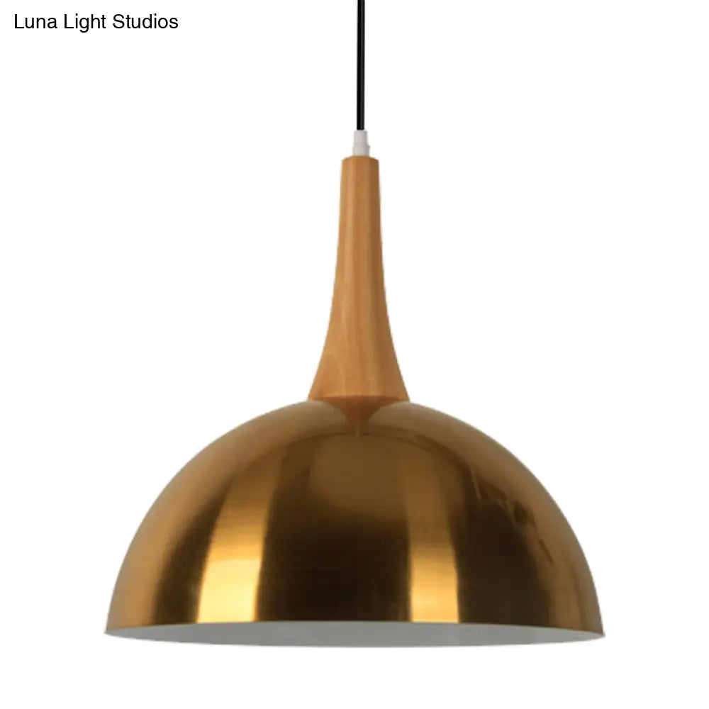 Elegant Gold Metal Hanging Lamp For Cafe Dining Table - One-Head Bowl Pendant Lighting