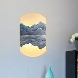 Elegant Oval Corridor Mountain Wall Mural Led Oriental Style Light Fixture In Silver/Brown Silver /