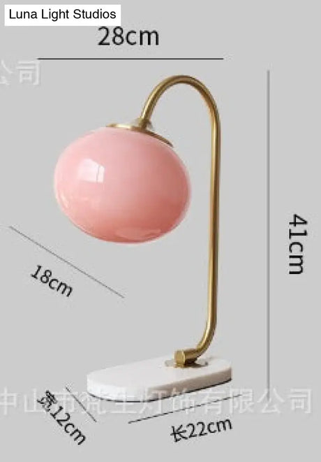 Elena - Nordic Gold Global Read Book Light Style 1-Head Pink Glass Night Table Lamp With Metal