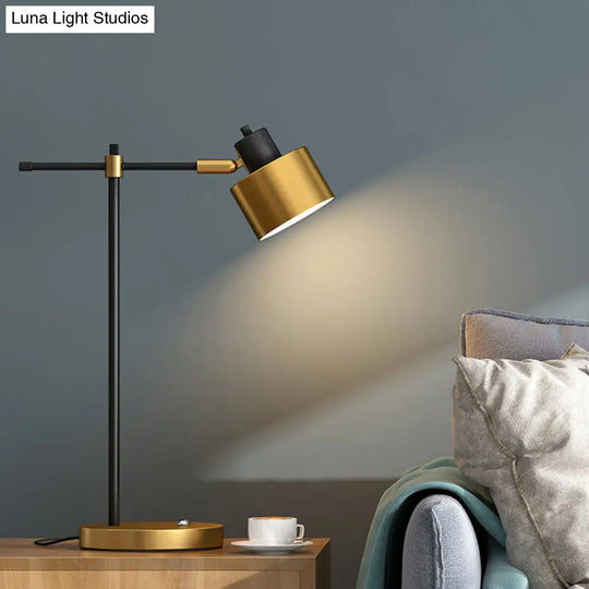 Drum Nightstand Lamp: Contemporary Metal Table Light With Right-Angle Arm For Living Room Décor