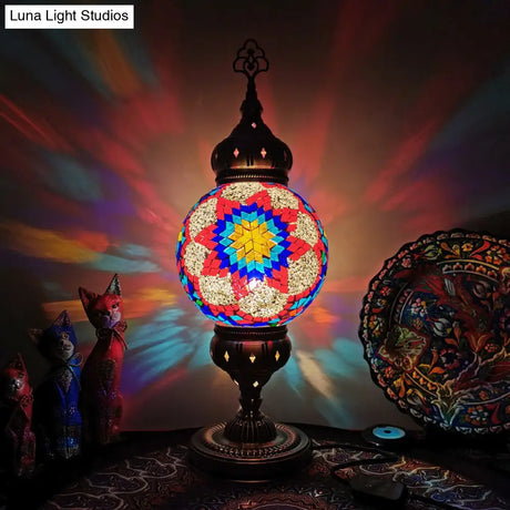 Ellie - Handcrafted Vintage Glass Ball Desk Lamp | 1 Head Nightstand Light In