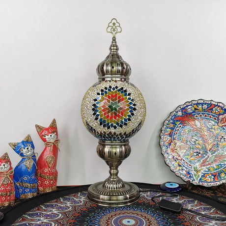 Ellie - Handcrafted Vintage Glass Ball Desk Lamp | 1 Head Nightstand Light In Beige