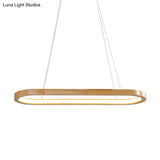 Ellipse Wood Pendant Lighting Fixture - Led Simplicity In Beige (27.5/35.5 Long)