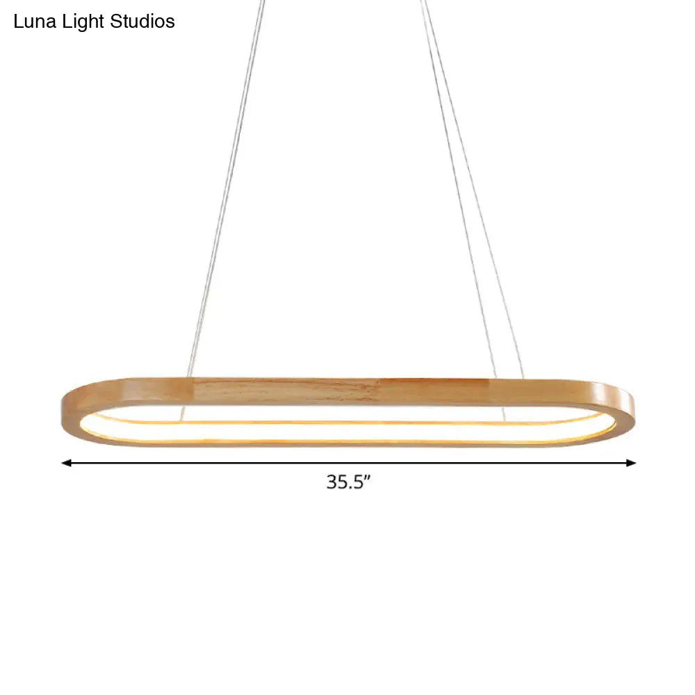 Ellipse Wood Pendant Lighting Fixture - Led Simplicity In Beige (27.5/35.5 Long)
