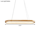 Ellipse Wood Pendant Lighting Fixture - Led Simplicity In Beige (27.5/35.5 Long)