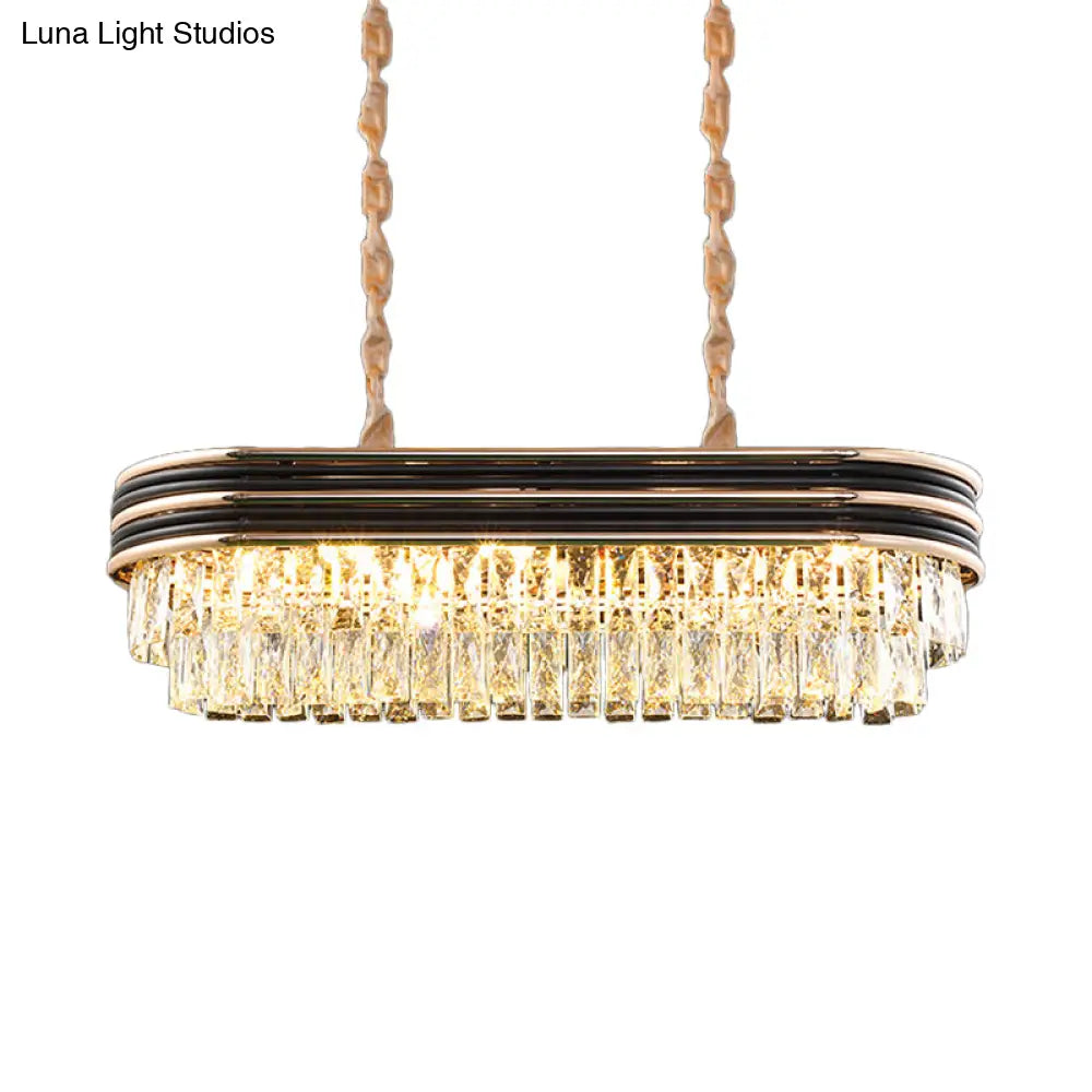 Elliptical Pendant Lamp With Cut Crystal - Modern 8-Bulb Hanging Light In Black For Island