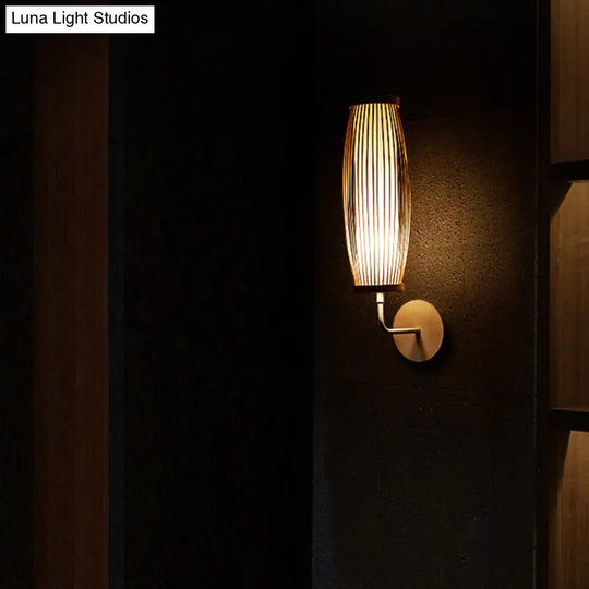 Elongated Bamboo Wall Lamp For South-East Asian Corridors - Wood Mount