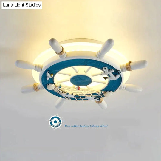Elvira - Ship Rudder Style Mediterranean Decorative Ceiling Lamp Blue Rudder B / White Light