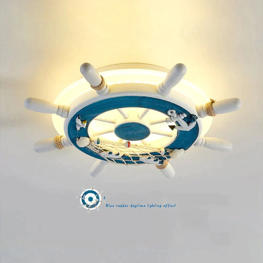 Elvira - Ship Rudder Style Mediterranean Decorative Ceiling Lamp Blue Rudder B / White Light