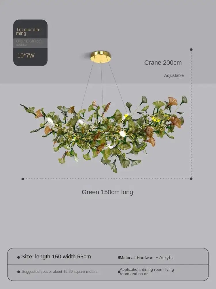 Elysian Ginkgo Glass Pendant Chandelier – Modern Luxury Lighting L150cm Green Brown / Warm light 3000K