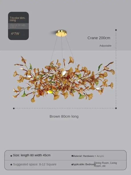 Elysian Ginkgo Glass Pendant Chandelier – Modern Luxury Lighting L80cm Brown Green / Natural light 4000K