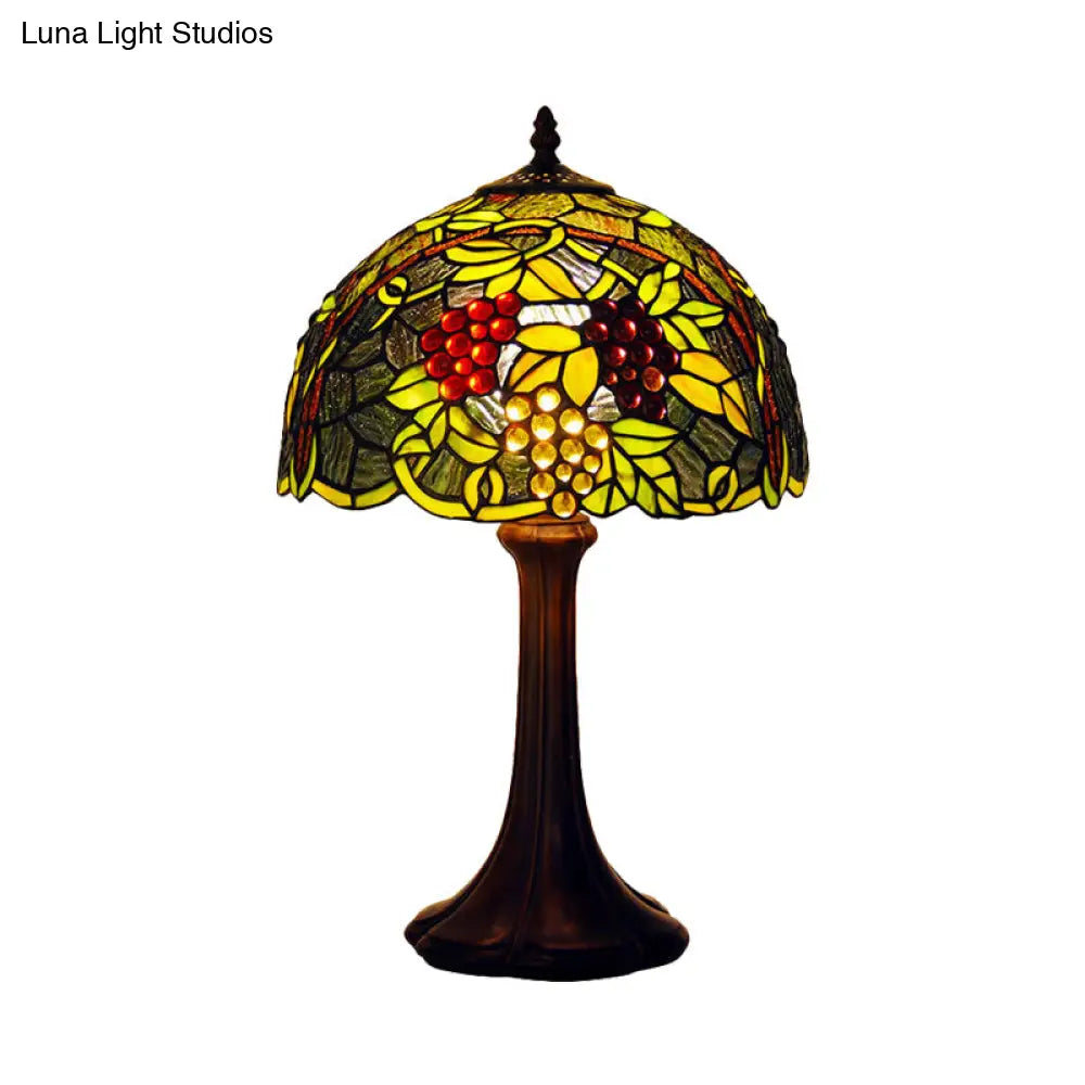 Green Stained Glass Grapevine Night Light: Table Lamp With Tiffany-Inspired Bronze Finish