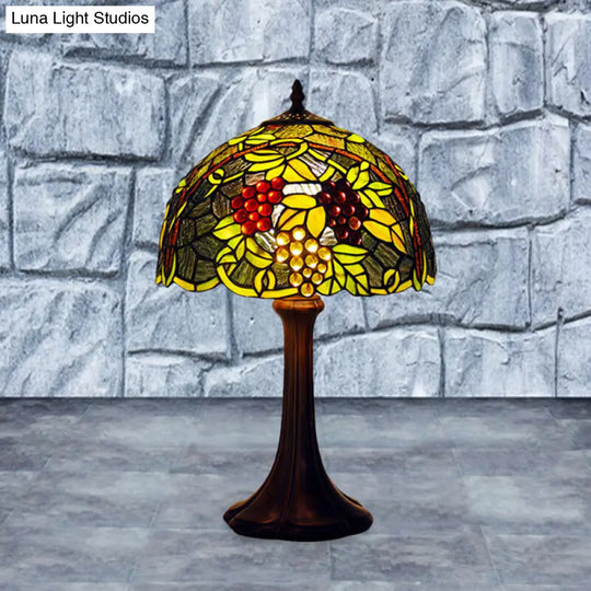 Green Stained Glass Grapevine Night Light: Table Lamp With Tiffany-Inspired Bronze Finish