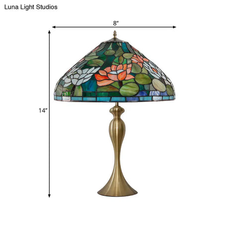 Emily - Vintage 1 Head Night Light Conical Multicolored Stained Glass Desk Lamp With Lotus Pattern