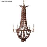 Empire Vintage Wood Chandelier Lighting - 5-Light Red Brown Pendant For Living Room