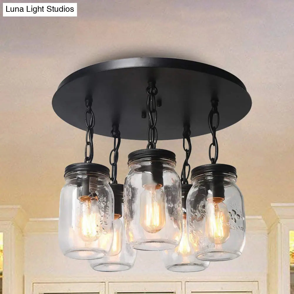 Etched Clear Glass Mason Jar Semi Flush Industrial Light Fixture - Ideal For Dining Room 3/5 - Bulb