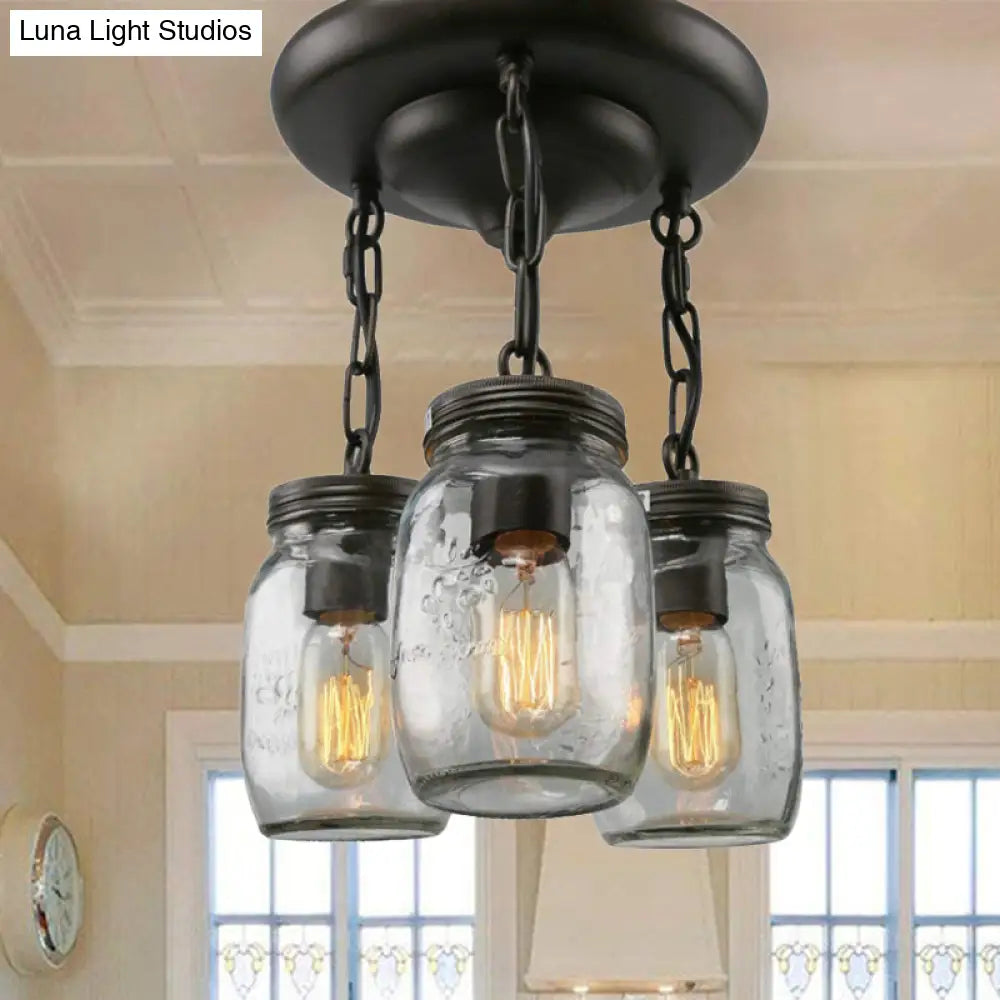Etched Clear Glass Mason Jar Semi Flush Industrial Light Fixture - Ideal For Dining Room 3/5 - Bulb