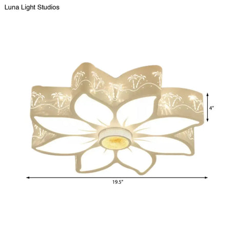 Etched Flower Flush Mount Led Ceiling Light - Contemporary Metal Fixture For Girls Bedroom