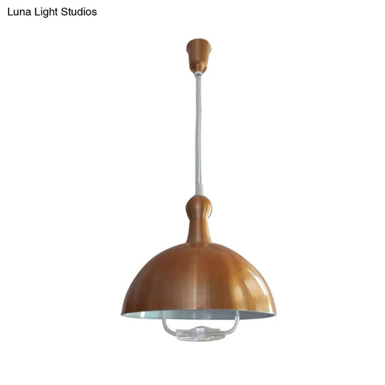 Extendable Domed Hanging Fixture - Industrial Style Chrome/Red Aluminum Ceiling Pendant With Handle