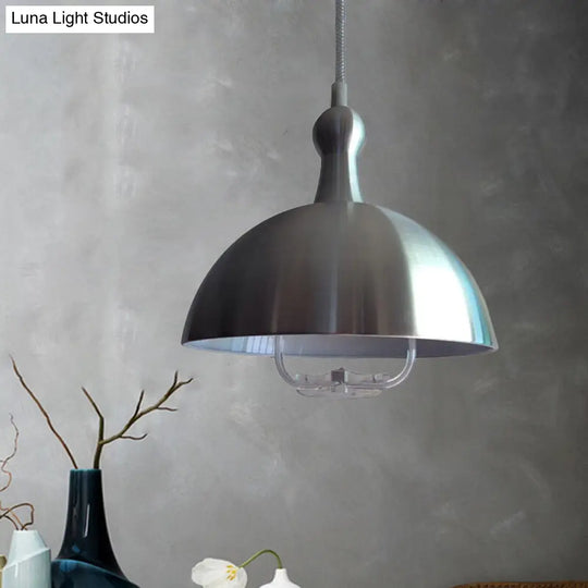 Extendable Domed Hanging Fixture - Industrial Style Chrome/Red Aluminum Ceiling Pendant With Handle