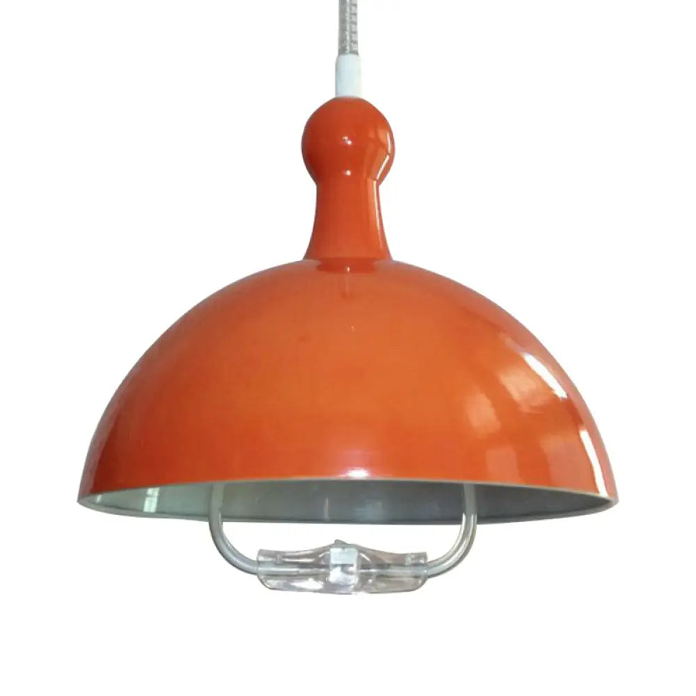 Extendable Industrial Ceiling Pendant With Chrome/Red Aluminum Dome And Handle Orange