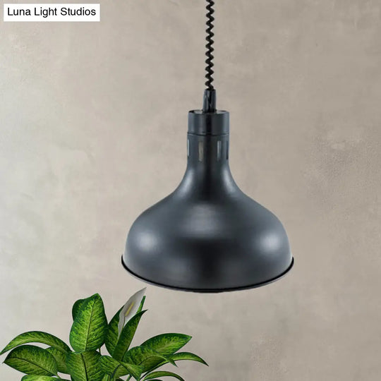Extendable Pendant Lighting With Retro Dome Shade - Black 7’/11.5’ W / 11.5’