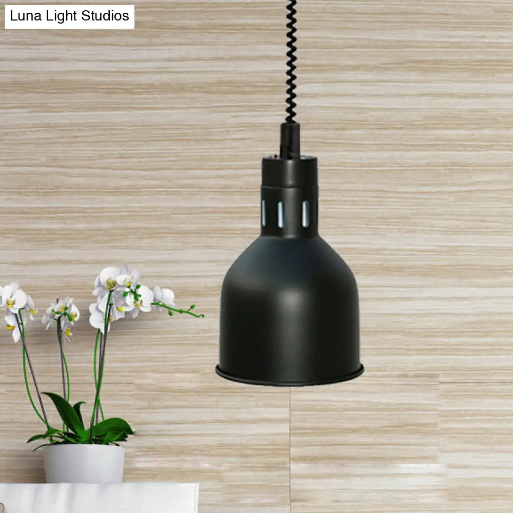 Extendable Pendant Lighting With Retro Dome Shade - Black 7’/11.5’ W