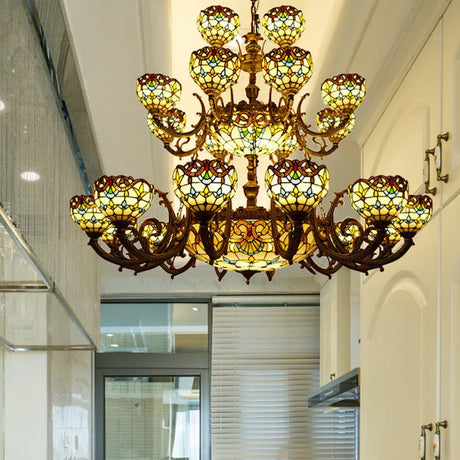Extra Large Baroque 26/13-Light Art Glass Chandelier In Brown For Living Room 26 /