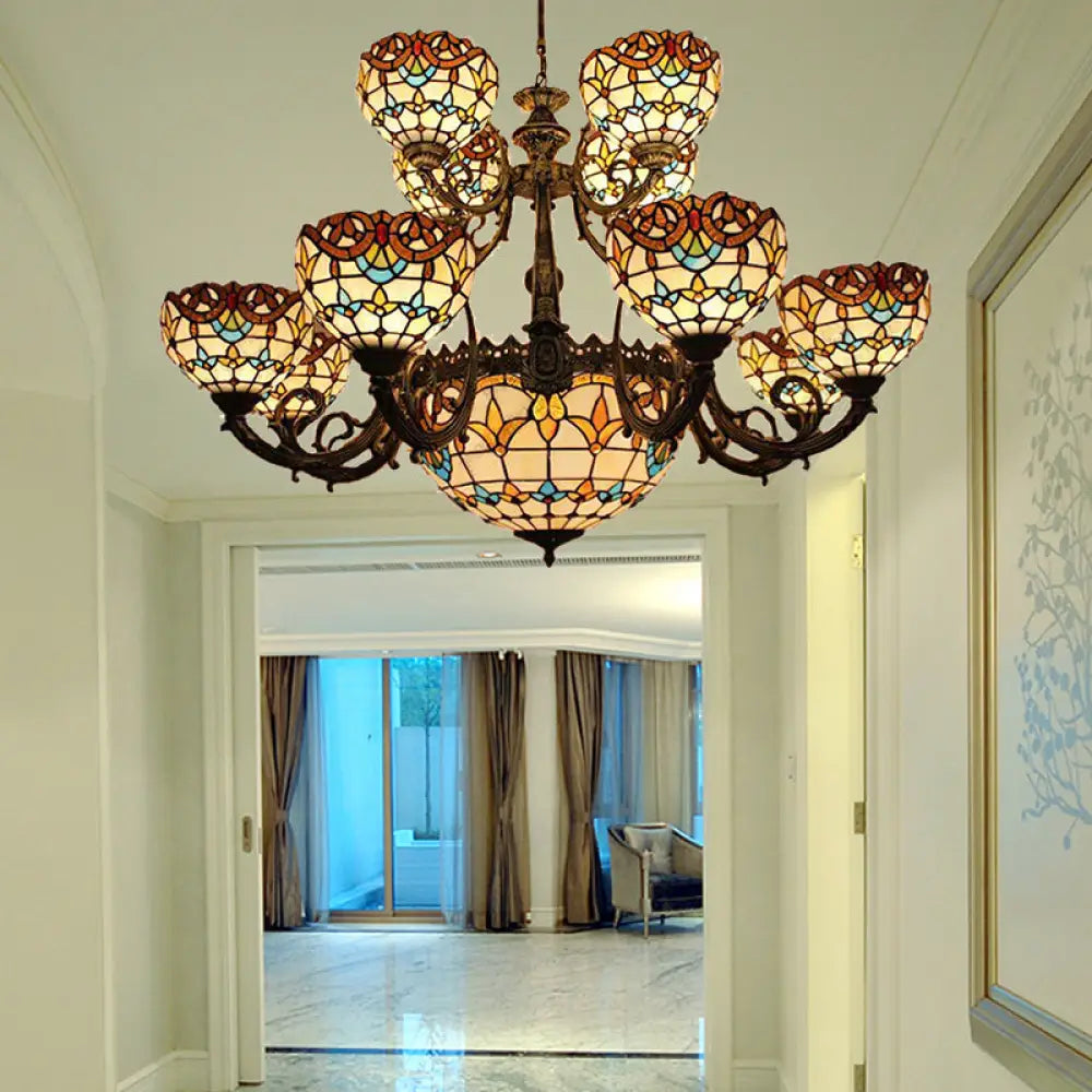 Extra Large Baroque 26/13-Light Art Glass Chandelier In Brown For Living Room 13 /