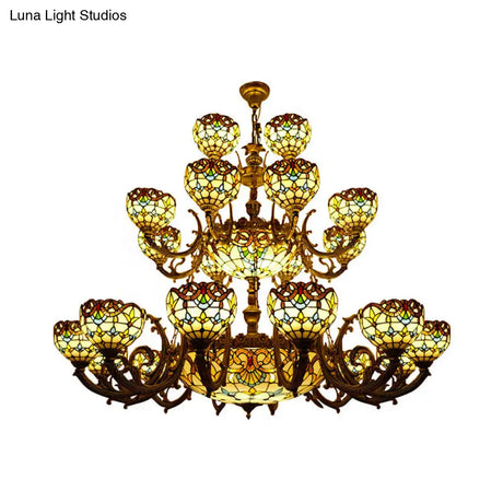 Extra Large Baroque 26/13-Light Art Glass Chandelier In Brown For Living Room