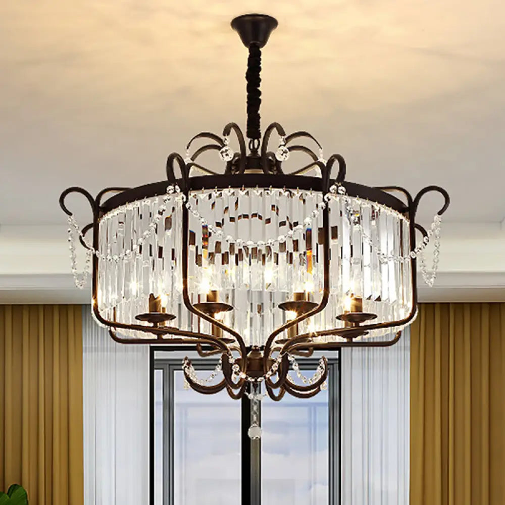 Faceted Clear Crystal Prism Lantern Chandelier With 8 Lights In Black/Gold - Contemporary Living
