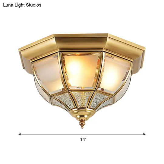 Faceted Clear Glass Dining Room Flush Lamp Traditional Brass Finish Ceiling Lighting - 14’/18’