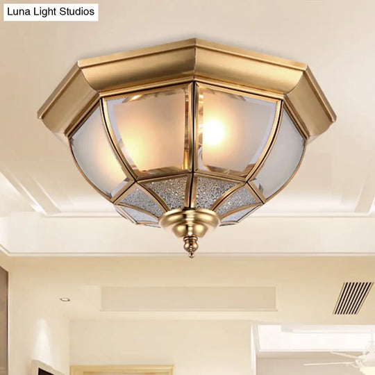 Faceted Clear Glass Dining Room Flush Lamp Traditional Brass Finish Ceiling Lighting - 14’/18’
