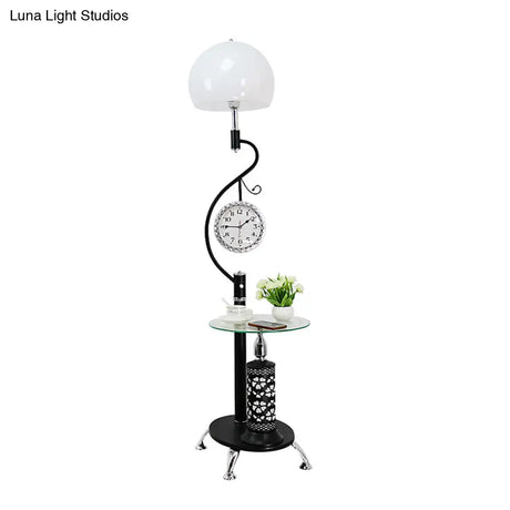 Faceted Crystal Dome Shaped Lamp: Rural Style 1-Light Floor Light For Living Room (White/Black)