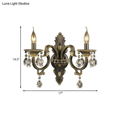 Faceted Crystal Finial Black And Gold Sconce Candlestick - Nordic Wall Light With 2 Lights
