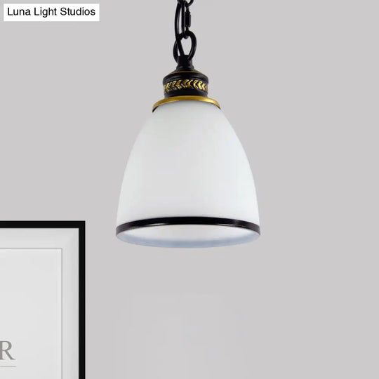 Factory Black/Brass Frosted Glass Dome Pendant Light With Single-Bulb