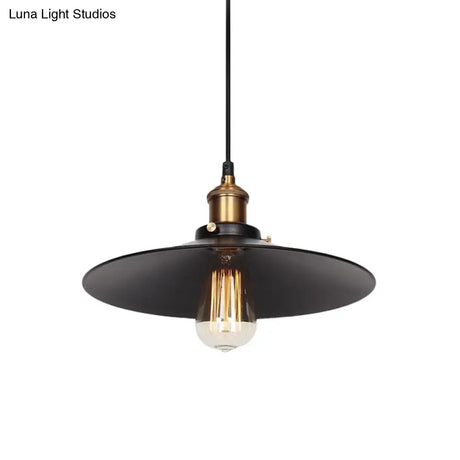 Factory Flying Saucer Ceiling Pendant Hanging Lamp - 8.5’/12’ Wide Single-Bulb Metal Black