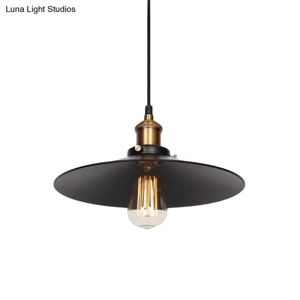 Factory Flying Saucer Ceiling Pendant 8.5/12 Wide Metal Hanging Lamp - Black Single-Bulb Design