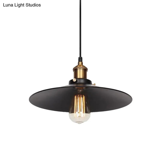 Factory Flying Saucer Ceiling Pendant 8.5/12 Wide Metal Hanging Lamp - Black Single-Bulb Design