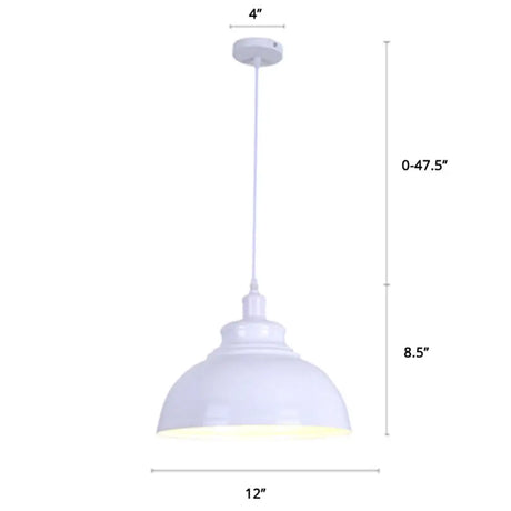 Factory Style Metal Pendant Ceiling Light - Bowl Shade Restaurant Hanging Lamp White / 12’