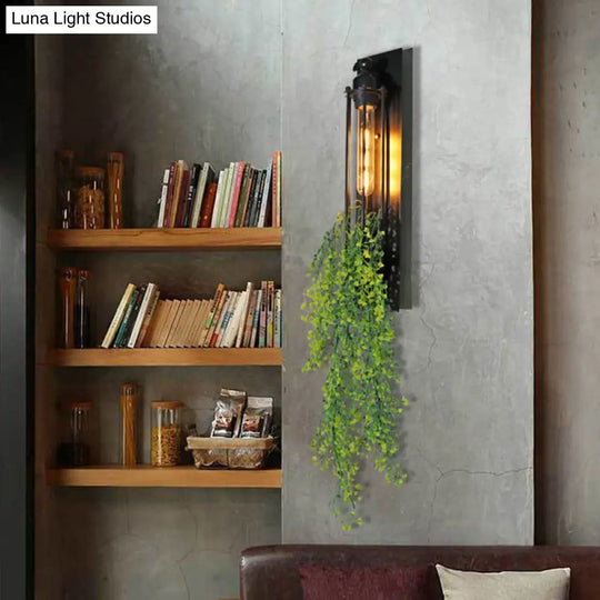 Farm Iron Tubular Cage Wall Light With 1-Head And Colorful Artificial Flower Accents