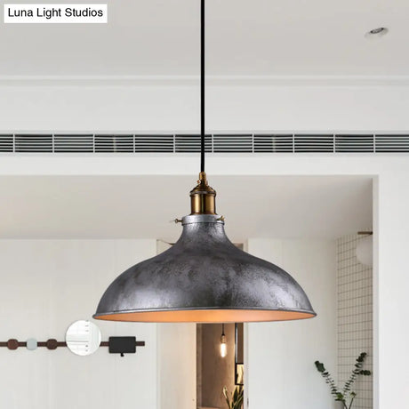 Farmhouse 1-Head Pendant Ceiling Light: Rustic Wrought Iron Bowl Lamp In Style - Silver/Rust