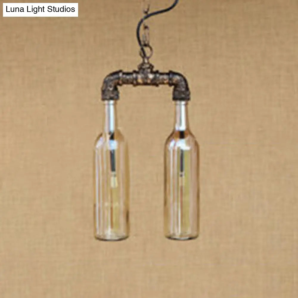 Farmhouse 2-Light Chandelier Pendant With Amber/Blue Glass Shade And Pipe Design Amber