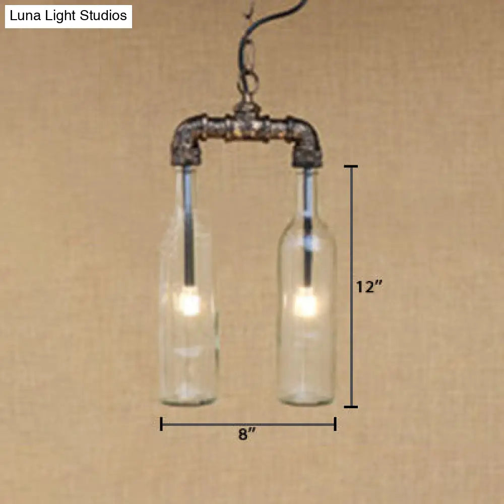 Farmhouse 2-Light Chandelier Pendant With Amber/Blue Glass Shades And Pipe Design