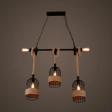 Farmhouse 3-Head Beige Geometry Pendant Light With Rope For Dining Room Or Island / C